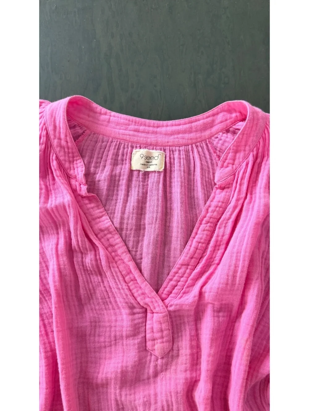 9 Seed Resort Pink Gauze V-Neck Blouse